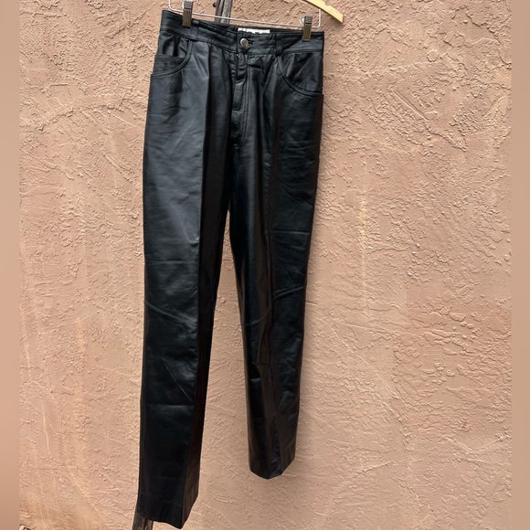 erez Pants - Black Faux Leather High-Rise Straight Leg Pants